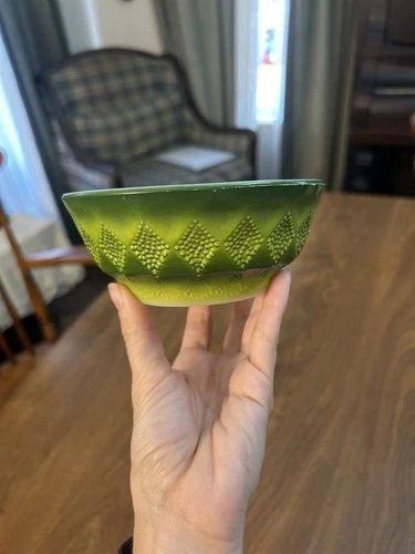 Vintage Anchor Hocking Fire King Oven Green Diamond Kimberly Pattern 5” Bowl
