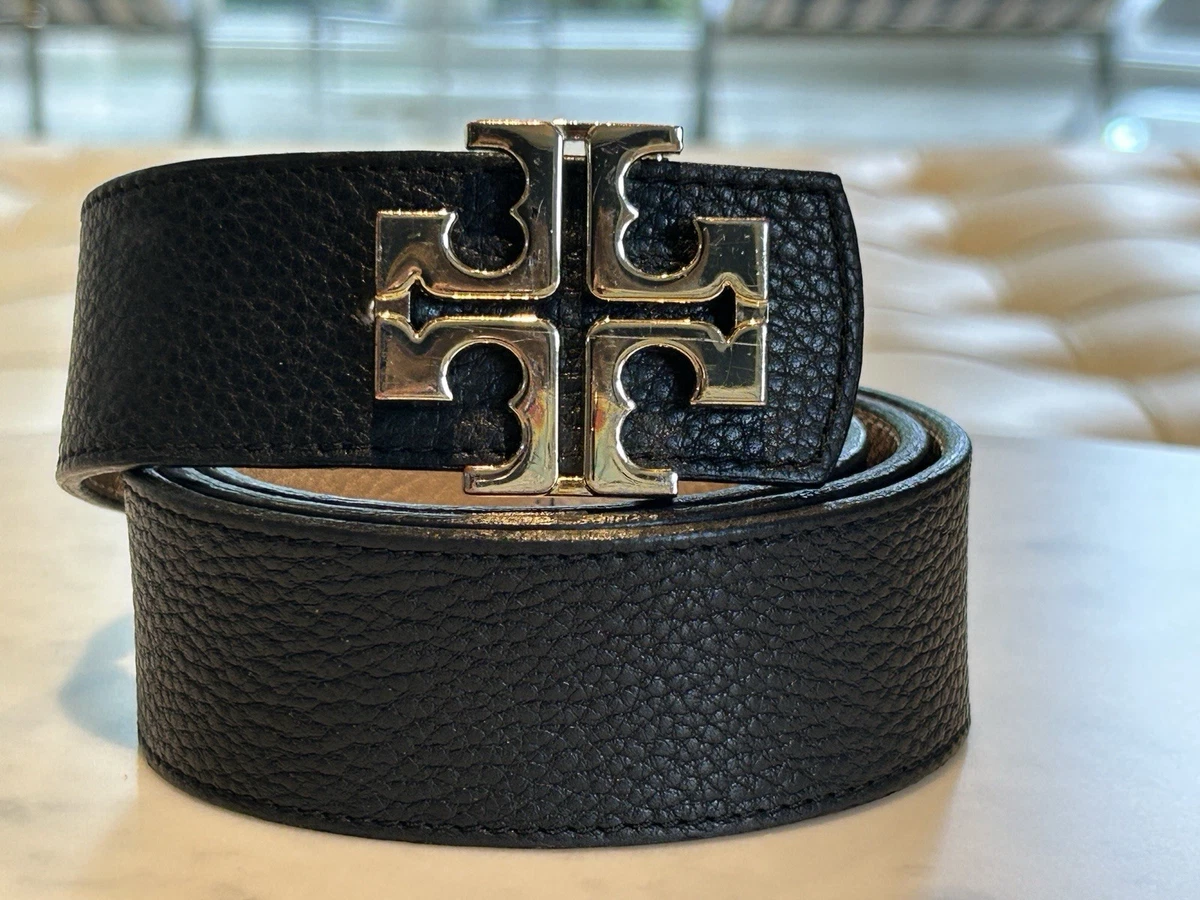 Tory Burch Black Leather Belt with Round Logo Buckle XS size women Tory Burch Leather Black Belts for Women for sale | eBay main image 3