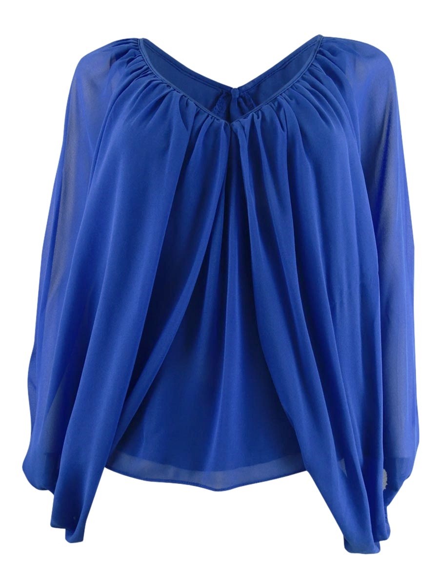 Vince Camuto Women's Bubble Sleeve Flutter Blouse (L, Deep Azure) A096545002357