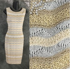 BEAUTIFUL St John knit evening beige silver gold rhinestones embellished dress 4