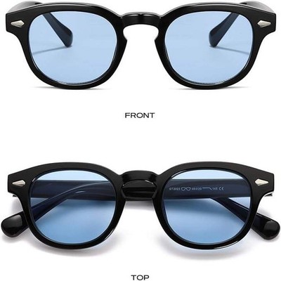 Blue Lens Sunglasses Round Frame Retro Style Men's Fashion Lentes GafasHumbres