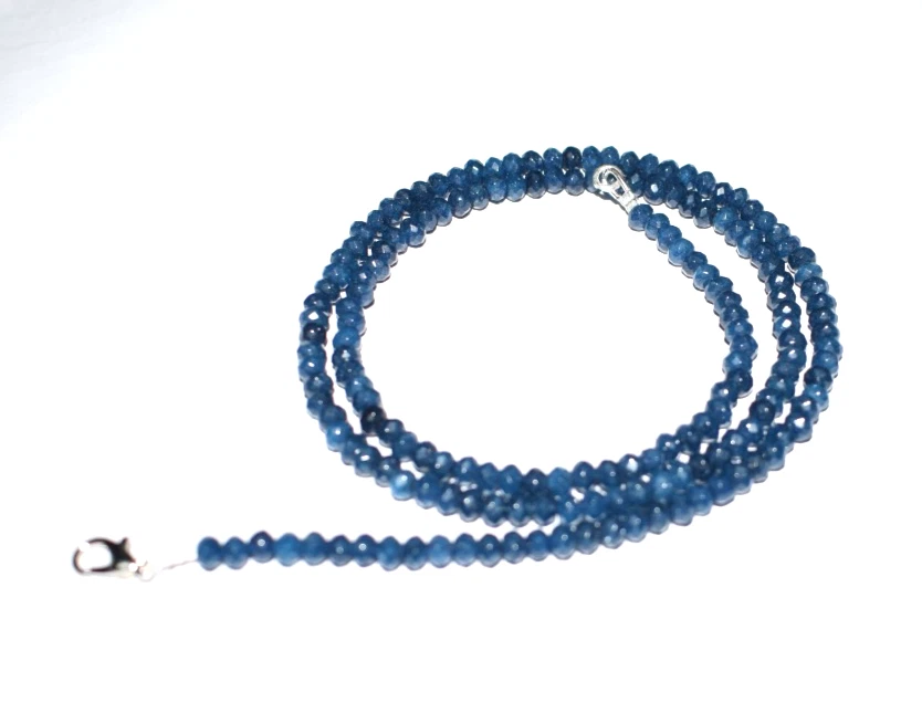 Blauer Saphir Jade Edelstein 925 Sterlingsilber 40 " Fadenhalskette 4.5mm Perlen - Bild 2 von 4