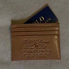 Polo Ralph Lauren Heritage Full-Grain Leather Card Case Holder Color tan