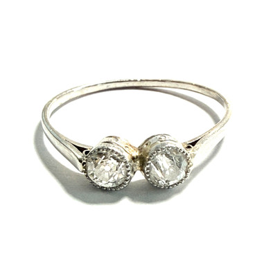 Antiker Diamantring zwei Altschliff Diamanten Platin Ring Gr. 59 Platinring