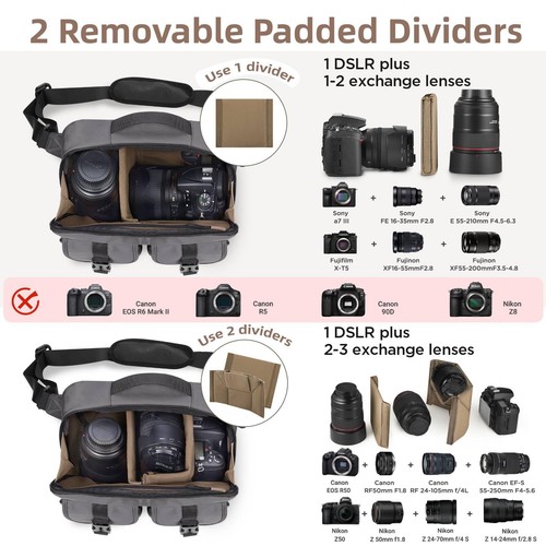 Camera Sling Bag for SLR/DSLR Waterproof Crossbody Case Tripod Holder Grey - Picture 2 of 6