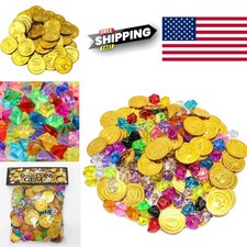 Pirate Party Favor Set with 160 Plastic Gold Coins and Assorted Colored Gems