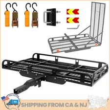 900 LBS Hitch Cargo Carrier Luggage Rack Basket w/ Folding Ramp 2"x2" Receiver