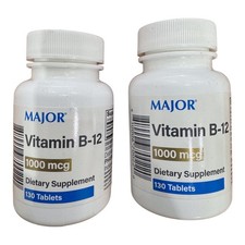 Major Vitamin B-12 Tablets 1000 mcg - 2 pack Vitamin Supplement Exp 7/27
