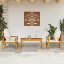 Garden Lounge Set Natural Wood, Cream White