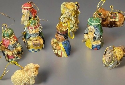 VTG Miniature Nativity Ornaments 9 Pieces Christmas   Tree Itty Bitty Flaw