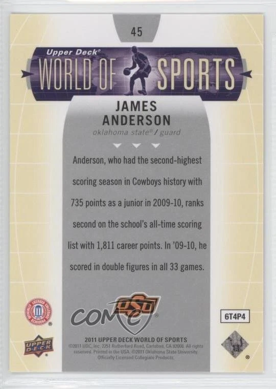 2011 Upper Deck World of Sports James Anderson #45 - Image 2 of 2