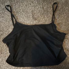 Black Scoop Neck Knit Spaghetti Strap Stretch...