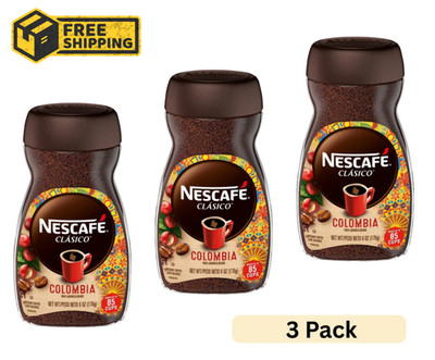 Nescafe Clasico Colombia Medium Roast Instant Coffee, 6 oz -3 jars