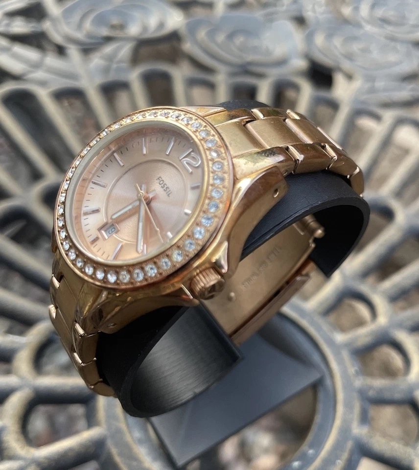 Reloj Fossil Riley Oro Rosa Acero Inoxidable Cristal Acento ES2889- Batería Nueva Foto 3 de 3