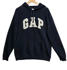 GAP Hoodie Mens Size Large Navy Pullover Embroidered Logo Spellout Casual