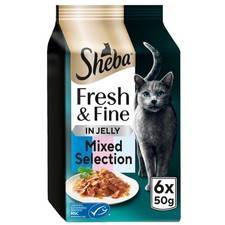 96 x 50g Sheba Fresh & Fine Cat Pouches with Tuna & Salmon & Whitefish in Jelly 5.83 per kilo