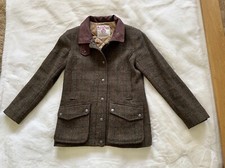 Harris Tweed Moss Green/brown Field Coat Size Medium, 12uk