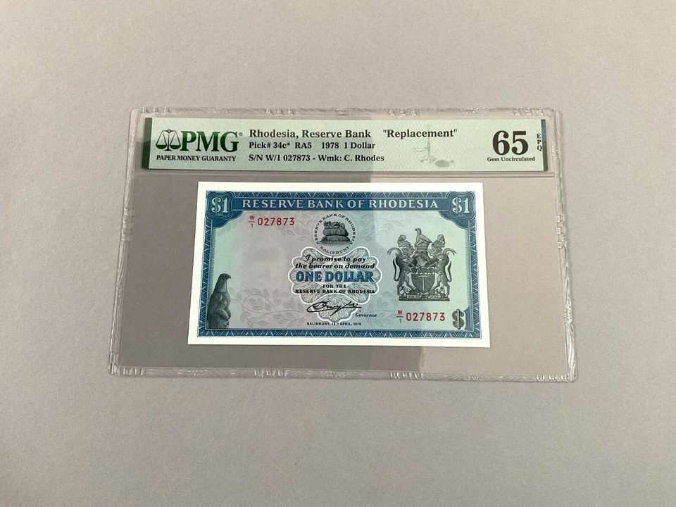 Rhodesia 1 Dollar P-34c* *Replacement* 1978 PMG 65 EPQ - Image 2 of 4