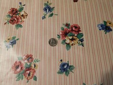 Red print stripe fabric drapery New 54" vintage 1990 polished cotton Floral BTY