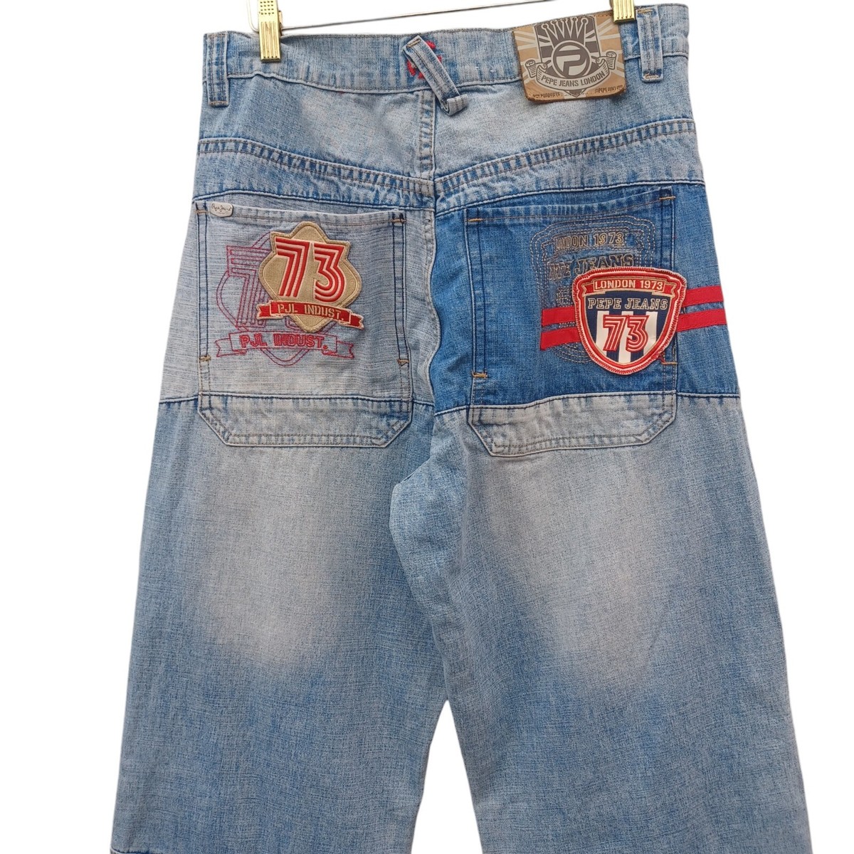 Vtg Pepe Jeans 73 London Mens 32x32 Baggy Embroidered Patch Blue