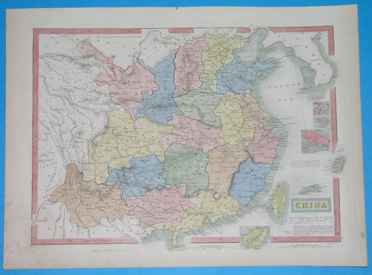 1844 ORIGINAL MAP CHINA TAIWAN KOREA BEIJING SHANGHAI CANTON