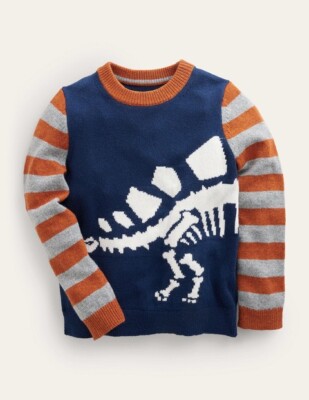 Boden Fun Logo Sweater College Navy Dino, 4-5y