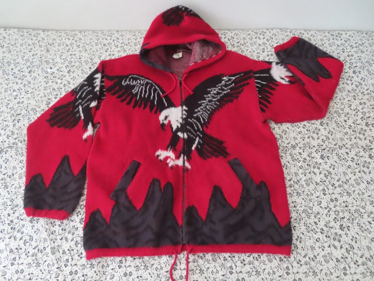 ARTESANIAS TUNTAQUIMBA EAGLE FULL ZIP HOODIE SWEATER MENS M red