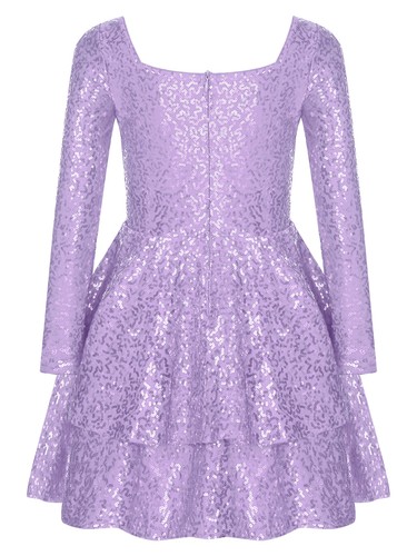 Kids Girls Sequin Dress Invisible Zipper Double Layer Hemline Party Birthday - Picture 55 of 59