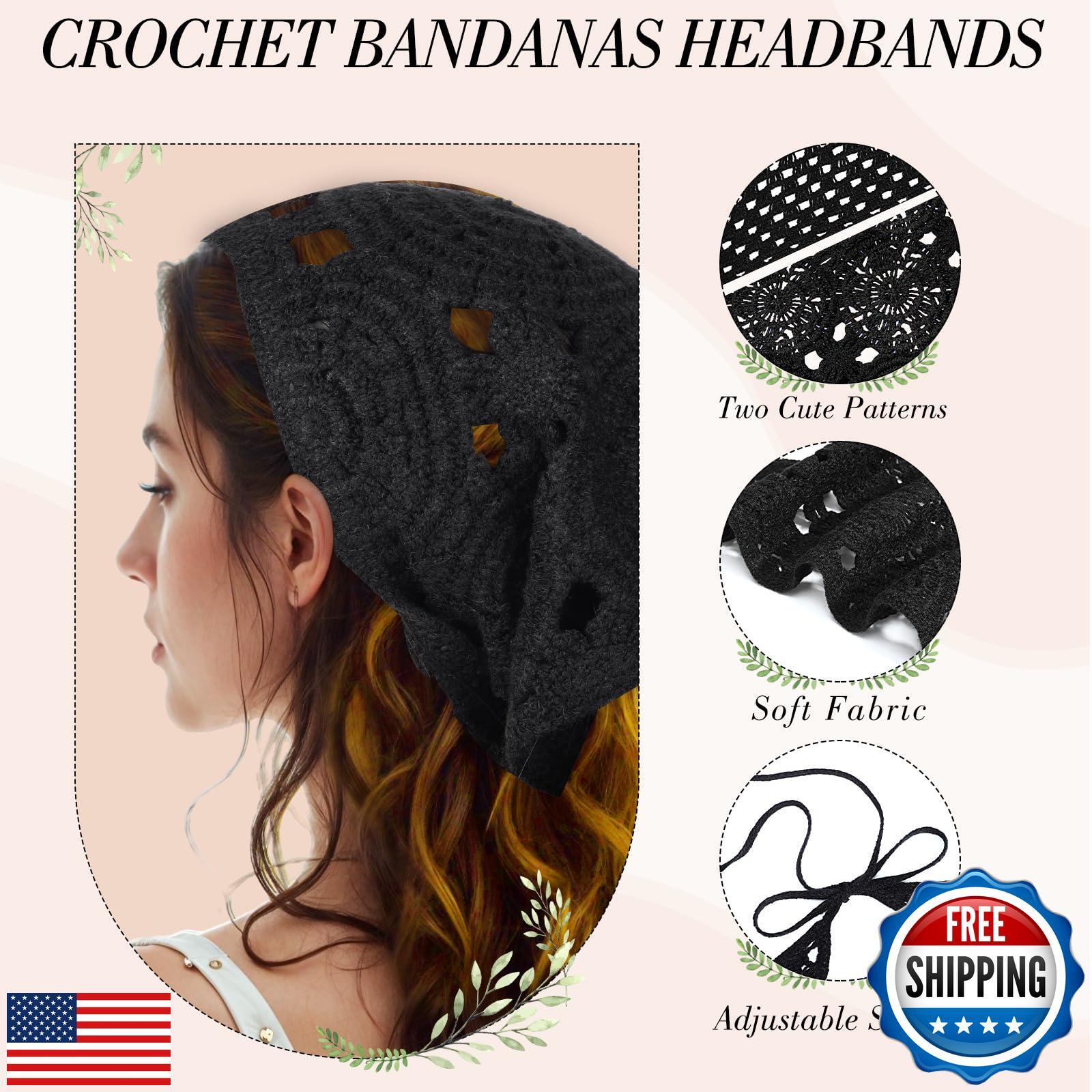 obeoby 4 PCS Crochet Bandanas Headscarf, Women Hair Scarf Headband for Girls 