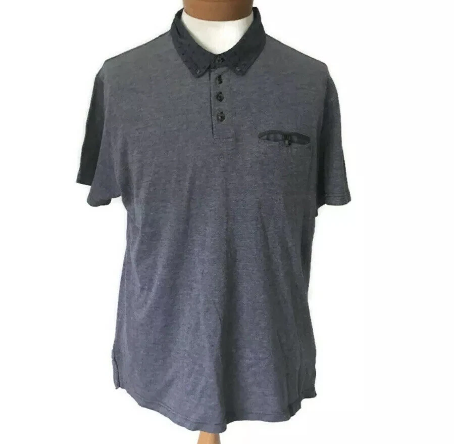 Marc Ecko Cut Sew Polo Shirt Large Blue Cotton Casual Short Sleeves