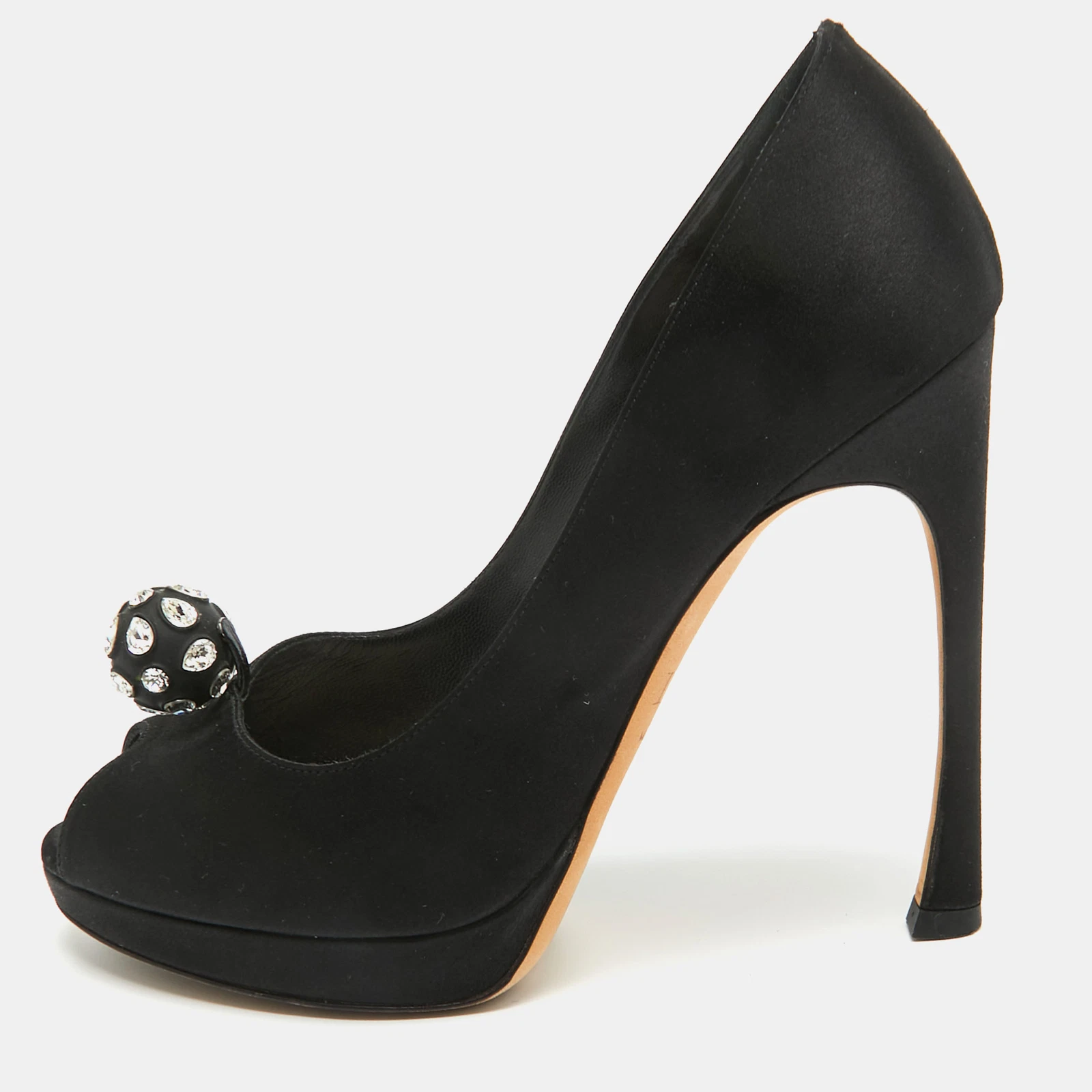 Escarpins Dior noir cristal satiné embelli or taille 37,5