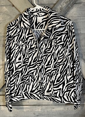 Chico's Womens Zebra Print Jacket Size 2 Button Up | eBay