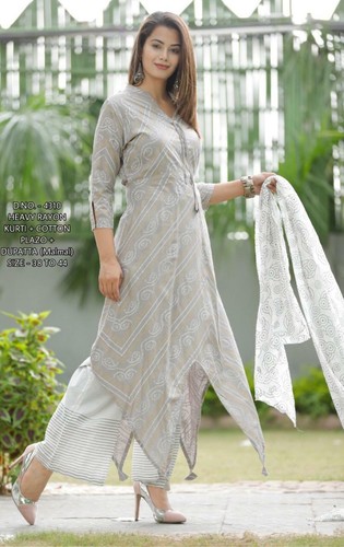 Indiano Bollywood Kurta Con Palazzo Donna Stile Etnico Set Vestito Top Tee  Bassa | eBay