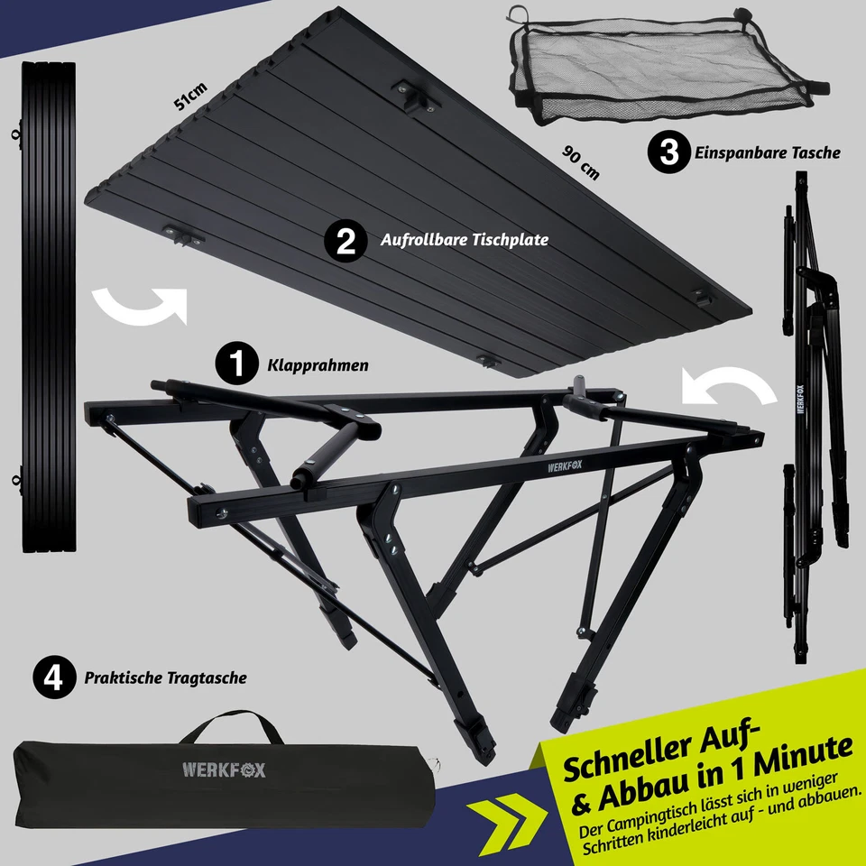 Campingtisch Mehrzwecktisch Partytisch Klapptisch Multifunktionstisch 90x52cm - Bild 3 von 4
