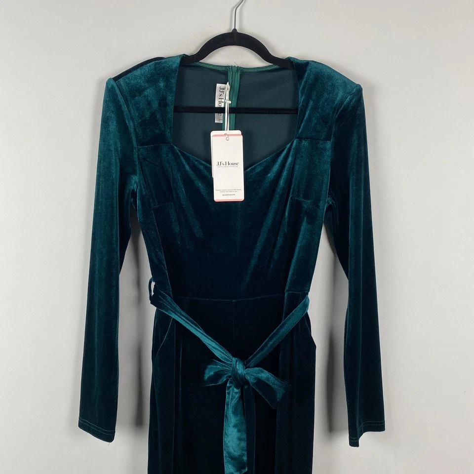 Macacão JJ's House veludo perna larga tamanho grande verde com cinto manga longa - Imagem 2 de 4