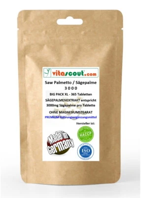 VITASCOUT.COM Saw Palmetto Sägepalme 3000 - 365 Tabletten - LABORGEPRÜFT - MADE IN GERMANY