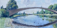 Ölbild Impressionist Karl Adser Brücke bei Mulhouse Frankreich 50 x 100 cm