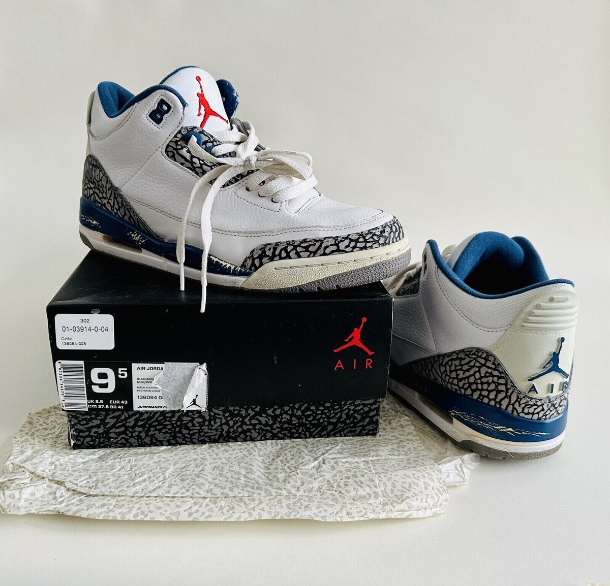 Vintage Air Jordan 3 Retro 2002 Release Blue Cement 10.5