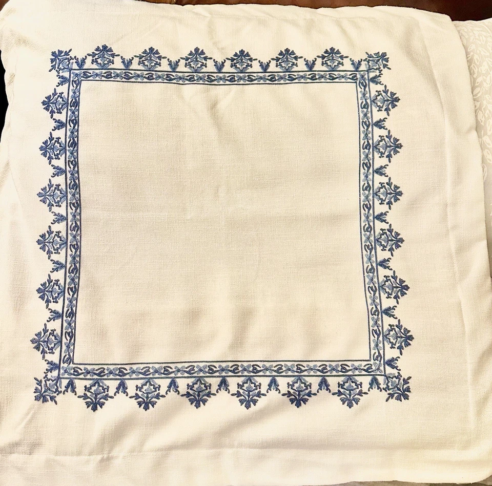 3 Madison Park Indigo Sky Euro Shams 26 x 26 Ivory Blue Embroidered Pillow Cover - Image 2 of 3