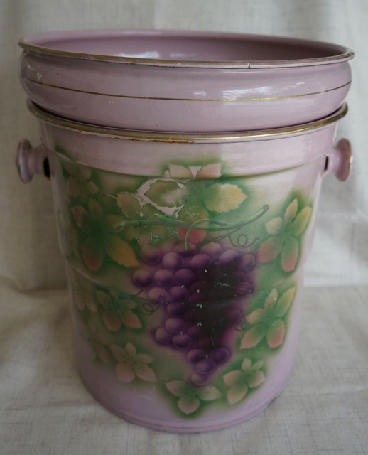 SLOP JAR / CHAMBER POT French Enamelware Lavender Grapes and Leaves