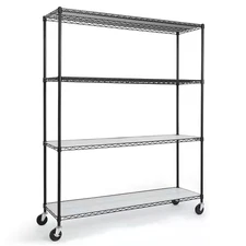 Black 4-Tier Steel Heavy Duty Garage Storage Shelving Unit with Wheels and Liner