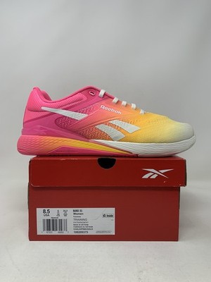 Women's Reebok Nano X5, Chalk/Atomic Pink/Golden Haze, 8.5 B Medium US