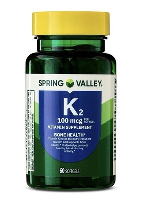 Spring Valley Vitamin K2 Supplement Soft Gel Capsules 100 Mcg 60 Count.
