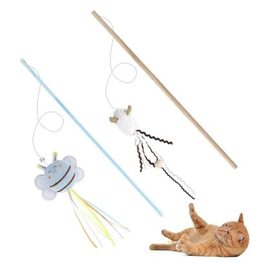 NOWFRESH Cat Wand Toy Set, 2 PCS Interactive Cat Teaser Wands Bee and Mouse