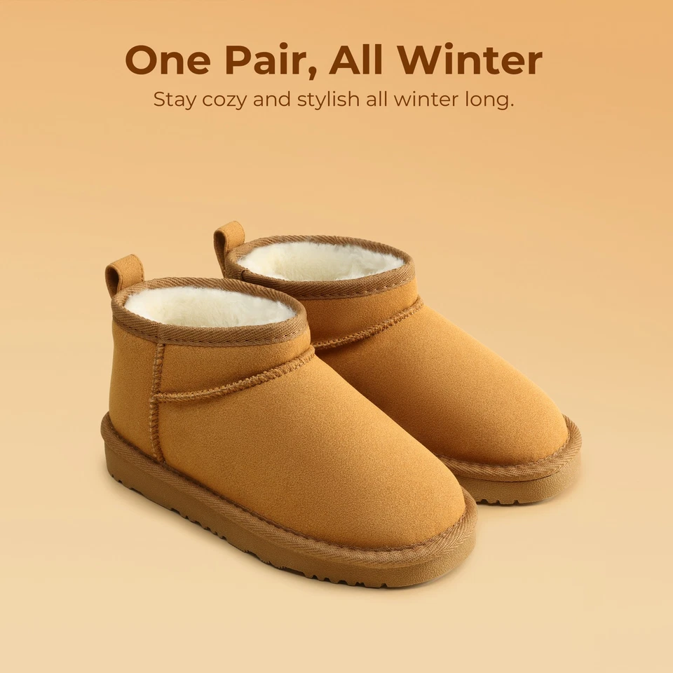 Botas de invierno para niños Niños Niñas Botas cálidas para nieve al tobillo Botas cortas forradas de piel sintética Foto 4 de 4