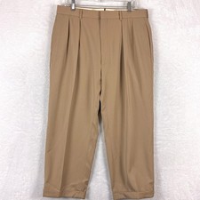 Vintage Polo Ralph Lauren Pants Men 36 Beige Pleated Cuffed Wool Preppy Italy