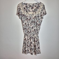 Hush 8 Cream Floral Lace Crochet Dress Drop Waist Shirred Summer Holiday