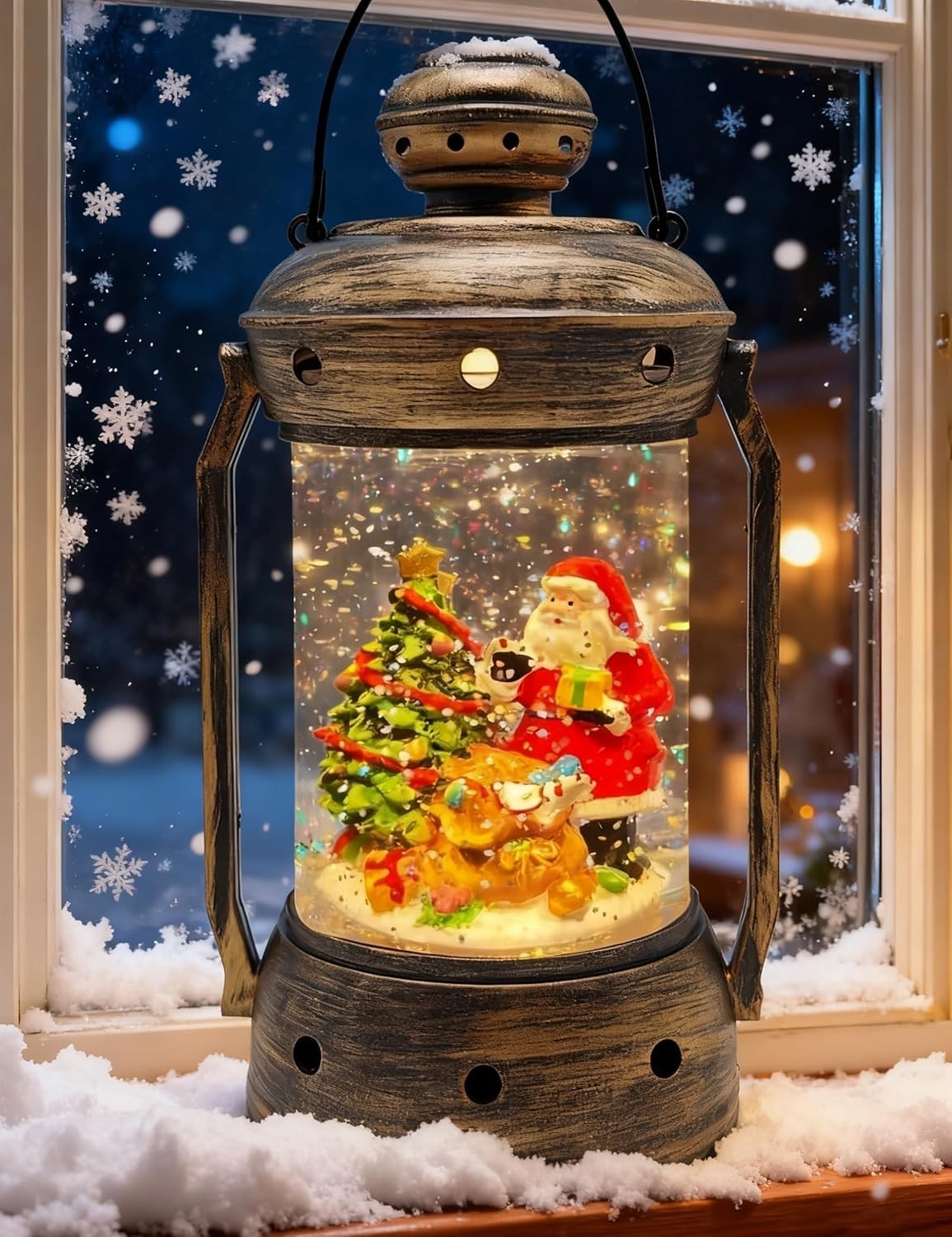 Christmas Snow Globes, Vintage Musical Christmas Snow Globe Lantern, Lighted ...