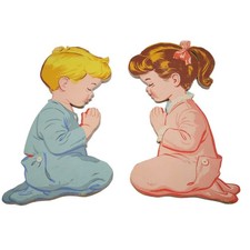 Dolly Toy Praying Children Mid Century Decor, Wall Hangings Vintage Nursery
