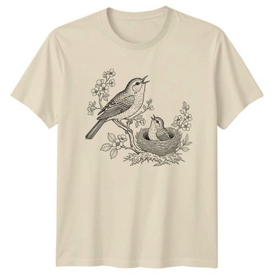 Vintage Gravur Singvogel und Küken T-Shirt Vogelbeobachtung Vogel Muttertag
